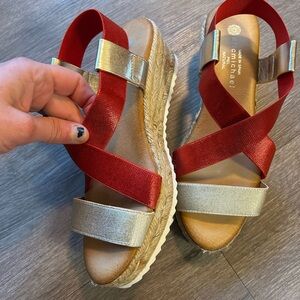Eric Michael Red and Gold Espadrille Sandals NEW